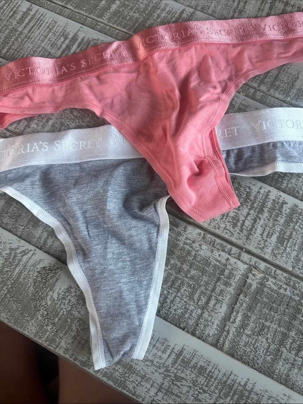 Victoria's Secret Coral Pink and Heather Gray Thong Set